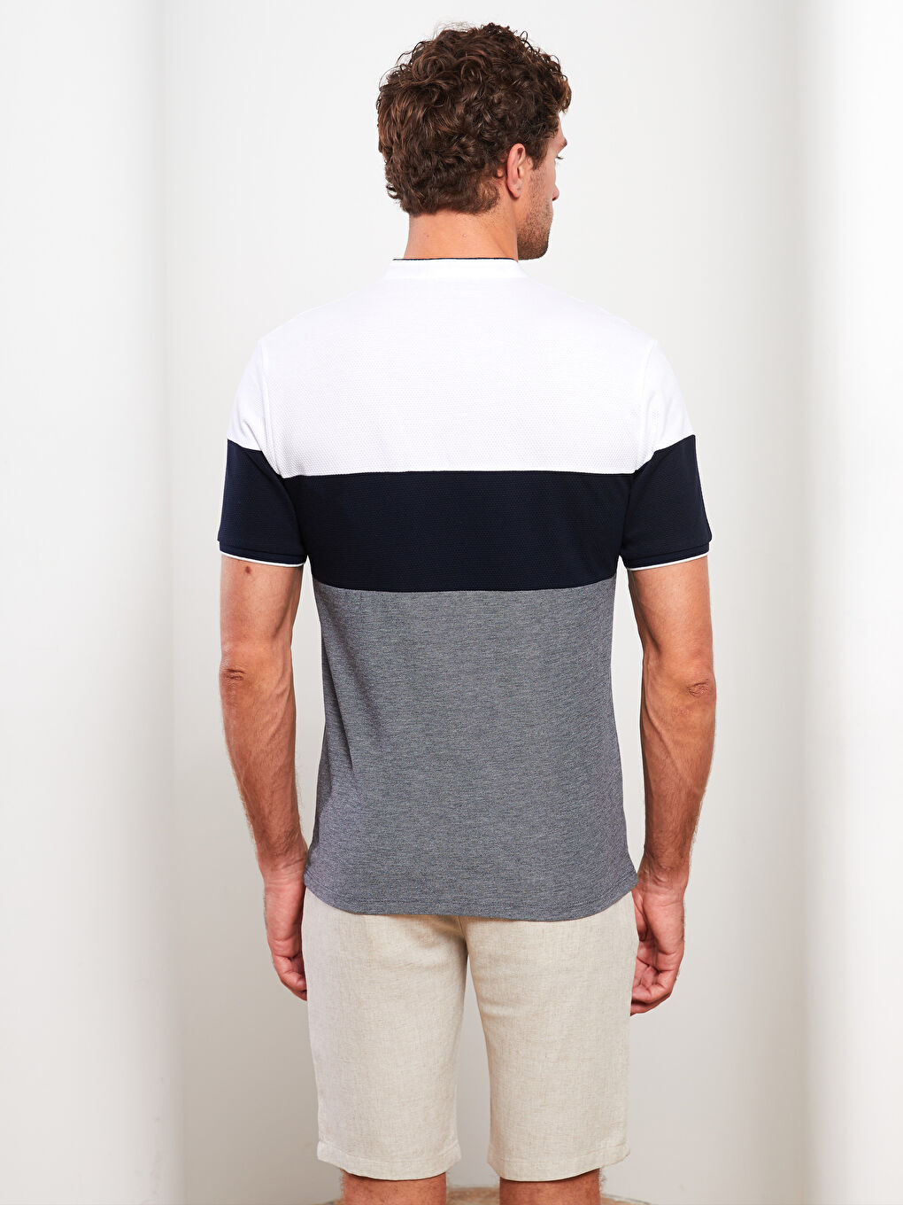 Grandad Collar Short Sleeve Color Block Men's T-Shirt-4