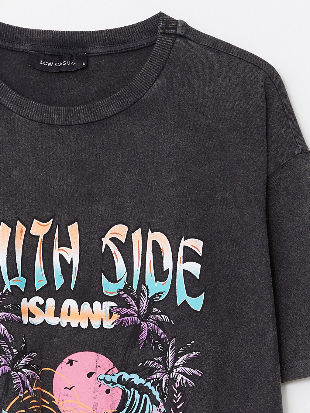 Siyah Bisiklet Yaka Baskılı Kısa Kollu Pamuklu Kadın Tişört-6