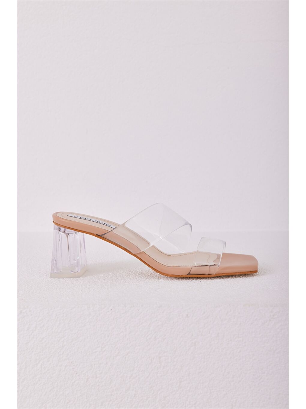 Bej Şeffaf Bantlı Kadın Topuklu Ayakkabı-1