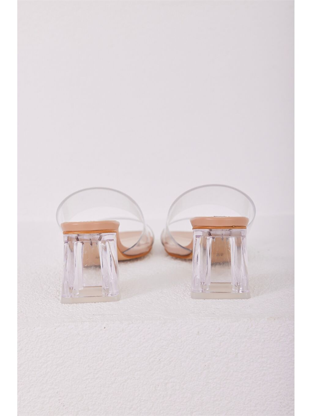 Bej Şeffaf Bantlı Kadın Topuklu Ayakkabı-3