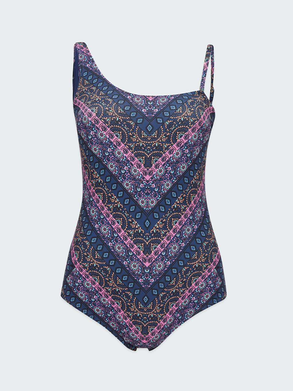 Mavi Kayık Yaka Desenli Kadın Mayo