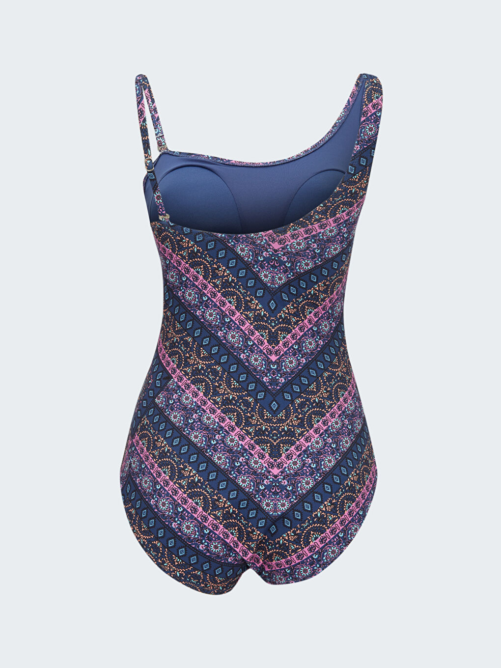 Mavi Kayık Yaka Desenli Kadın Mayo-1