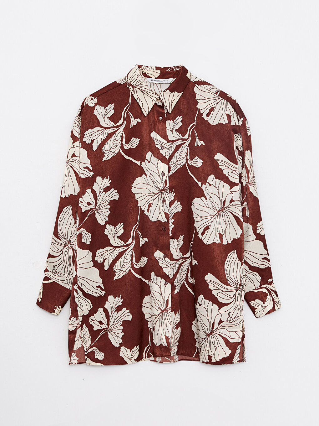 Karışık Çiçekli Uzun Kollu Saten Kadın Gömlek-5