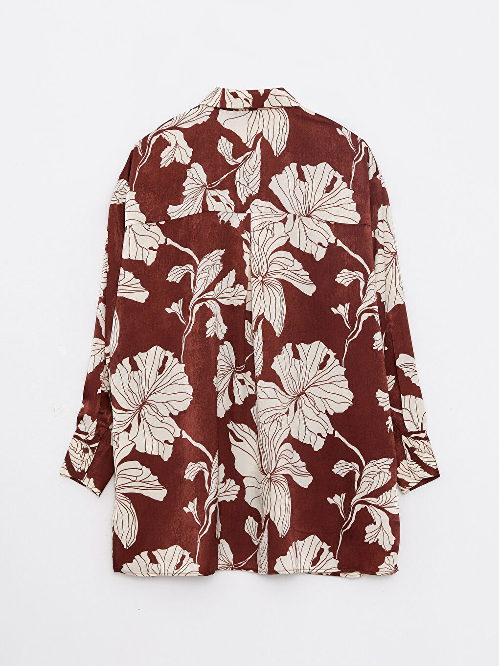 Karışık Çiçekli Uzun Kollu Saten Kadın Gömlek-6