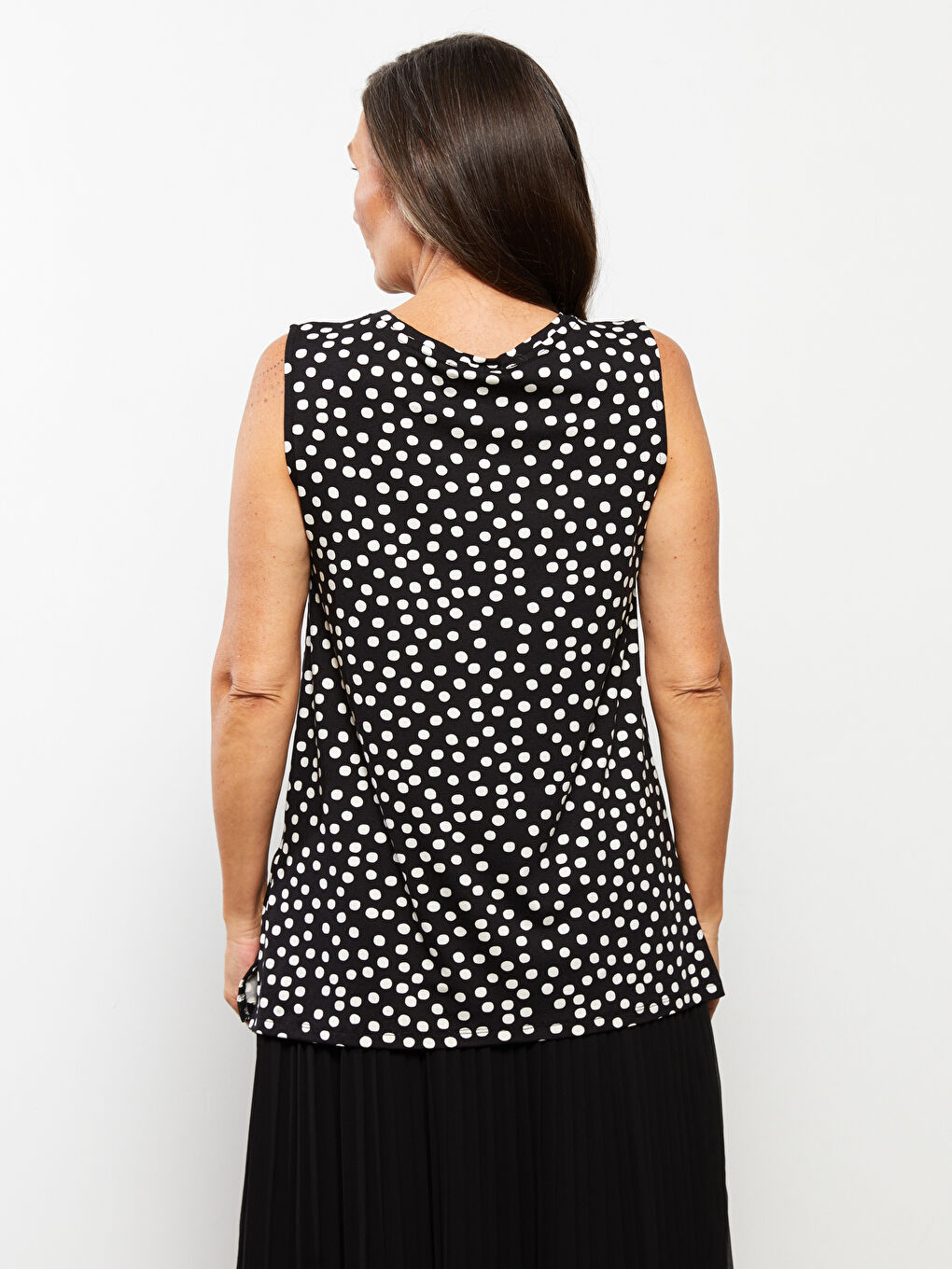 Siyah Bisiklet Yaka Puantiyeli Kadın Atlet-4