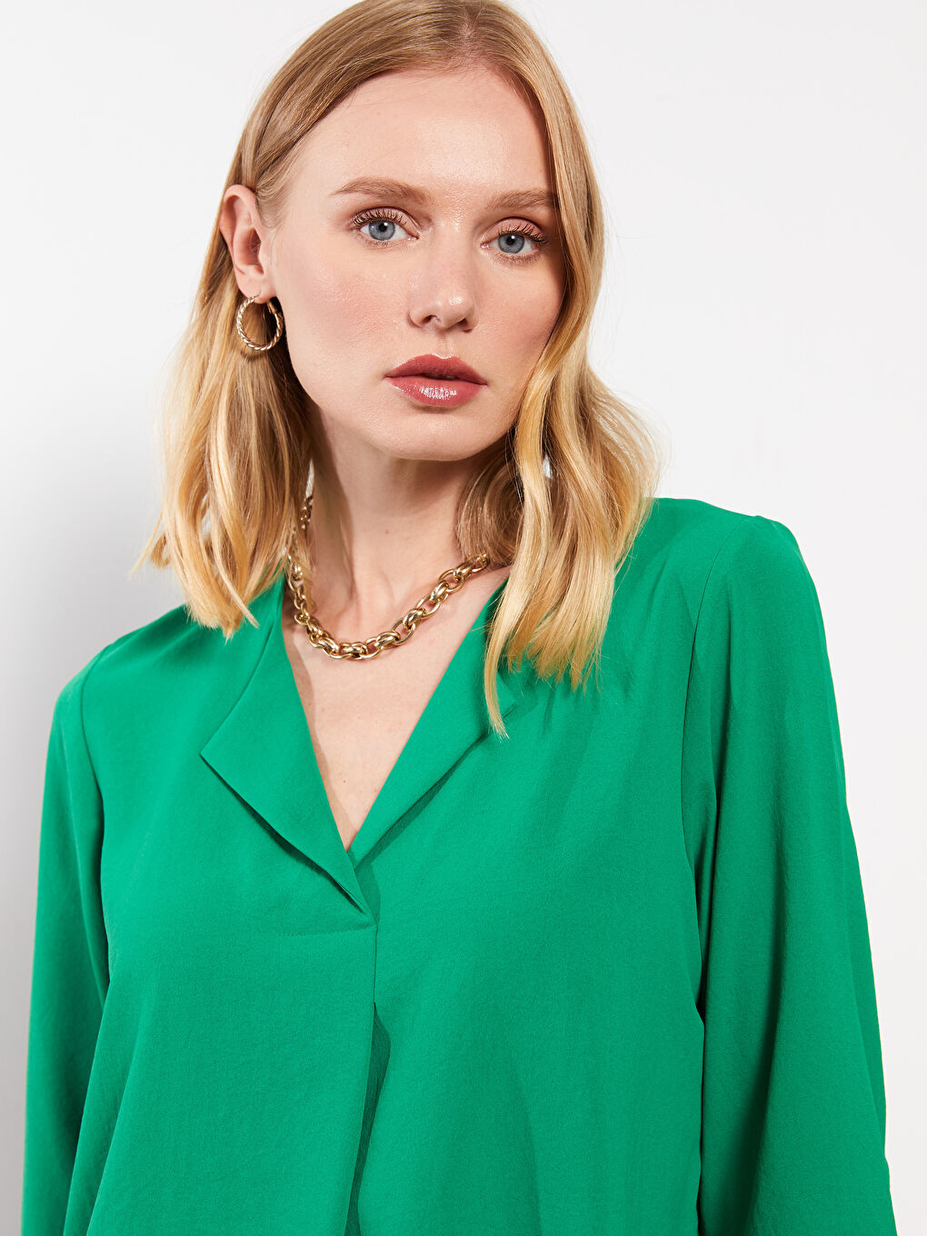 Women's Notch Neck Plain Blouse-1