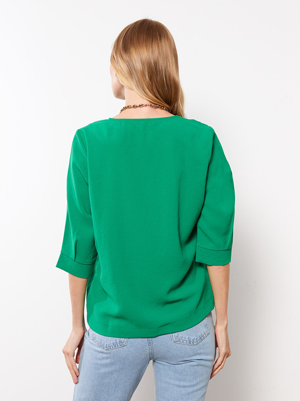 Women's Notch Neck Plain Blouse-4