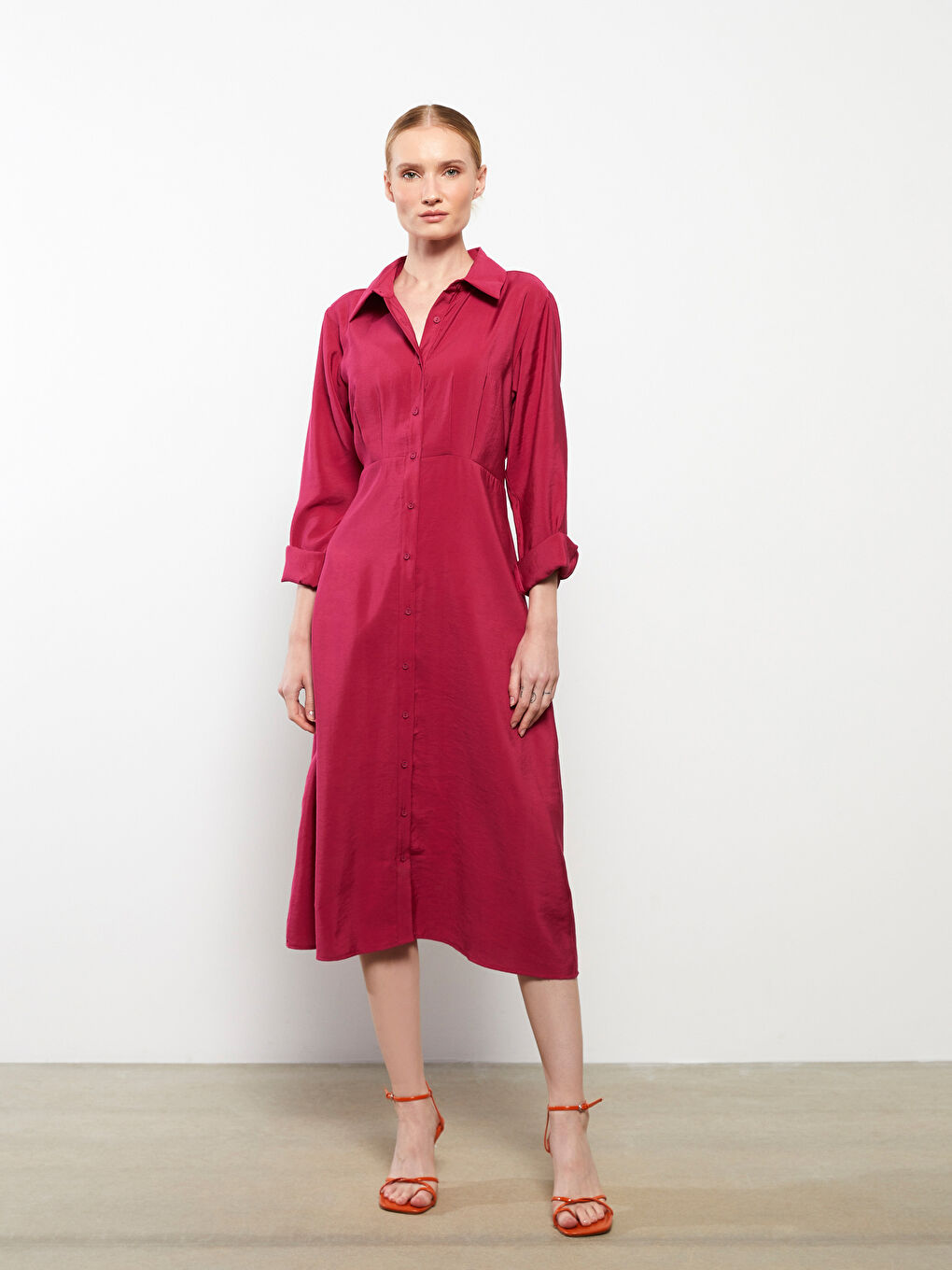 قميص فستان بسيط بكم طويل نساء