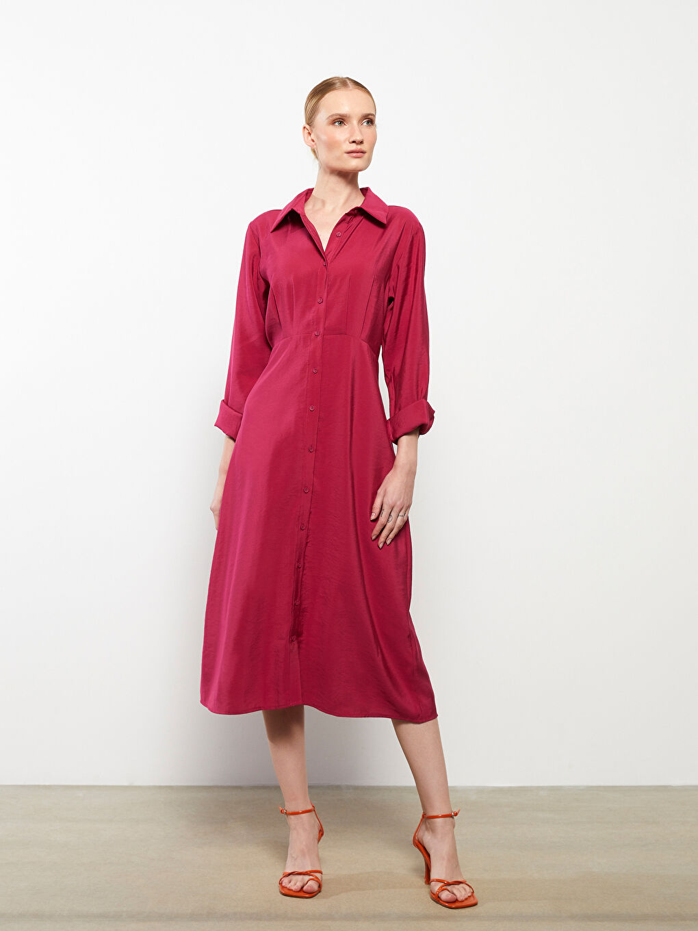 قميص فستان بسيط بكم طويل نساء-1