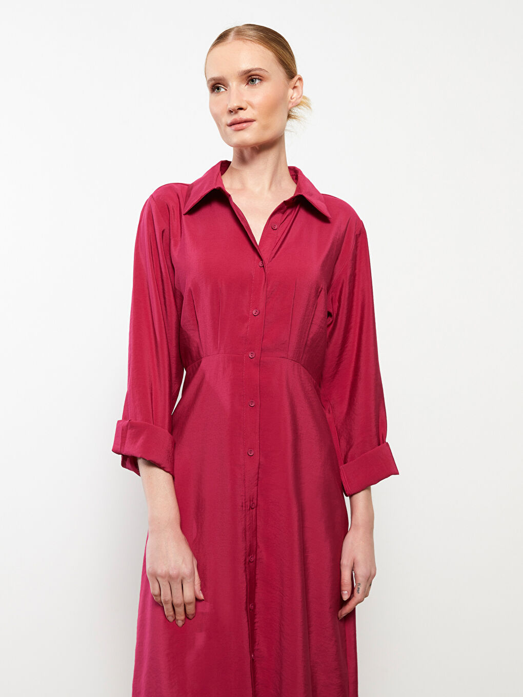 قميص فستان بسيط بكم طويل نساء-2