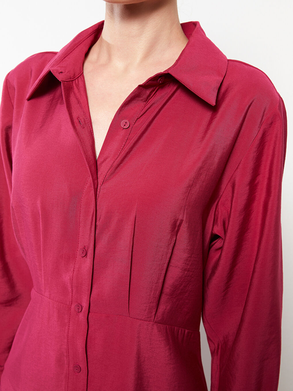 قميص فستان بسيط بكم طويل نساء-3