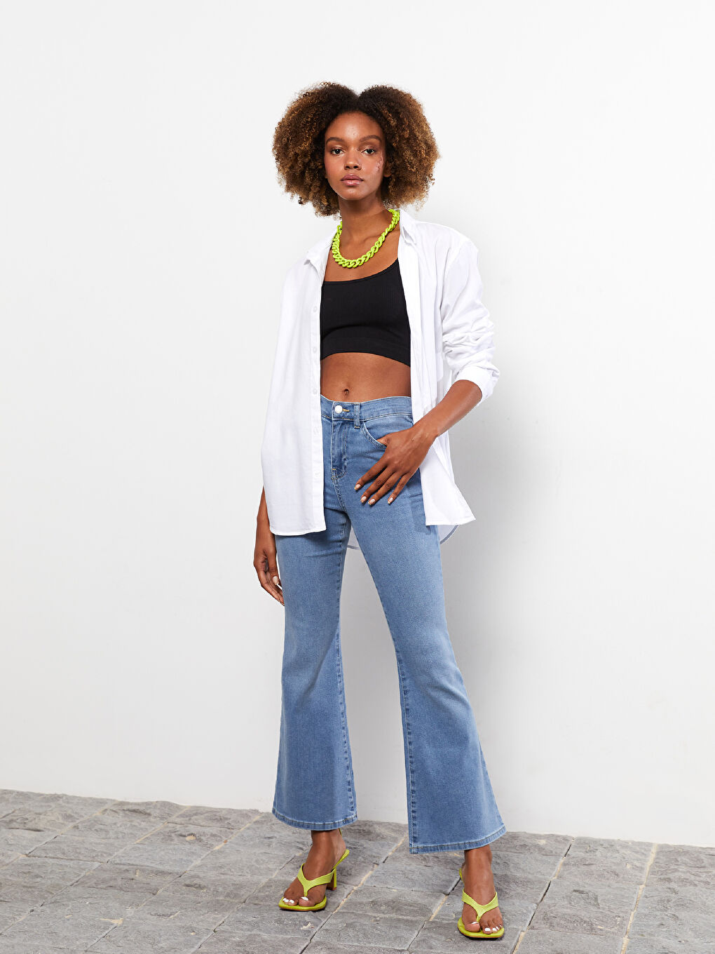 İndigo Yüksek Bel Mars Flare Kadın Jean Pantolon