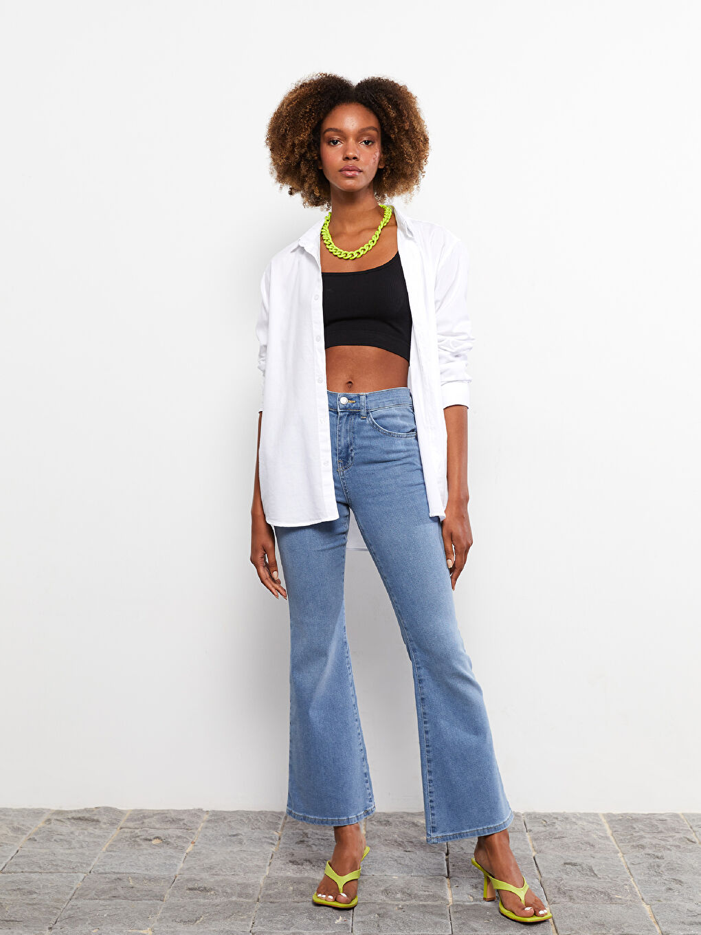 İndigo Yüksek Bel Mars Flare Kadın Jean Pantolon-1