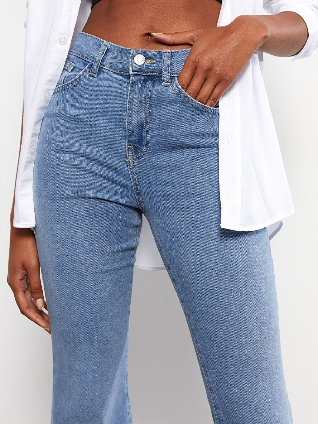 İndigo Yüksek Bel Mars Flare Kadın Jean Pantolon-2