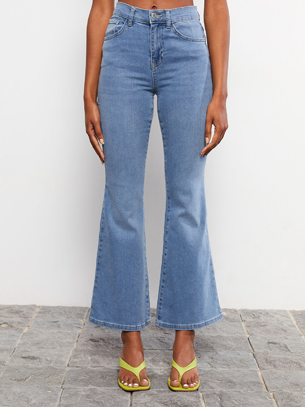 İndigo Yüksek Bel Mars Flare Kadın Jean Pantolon-3