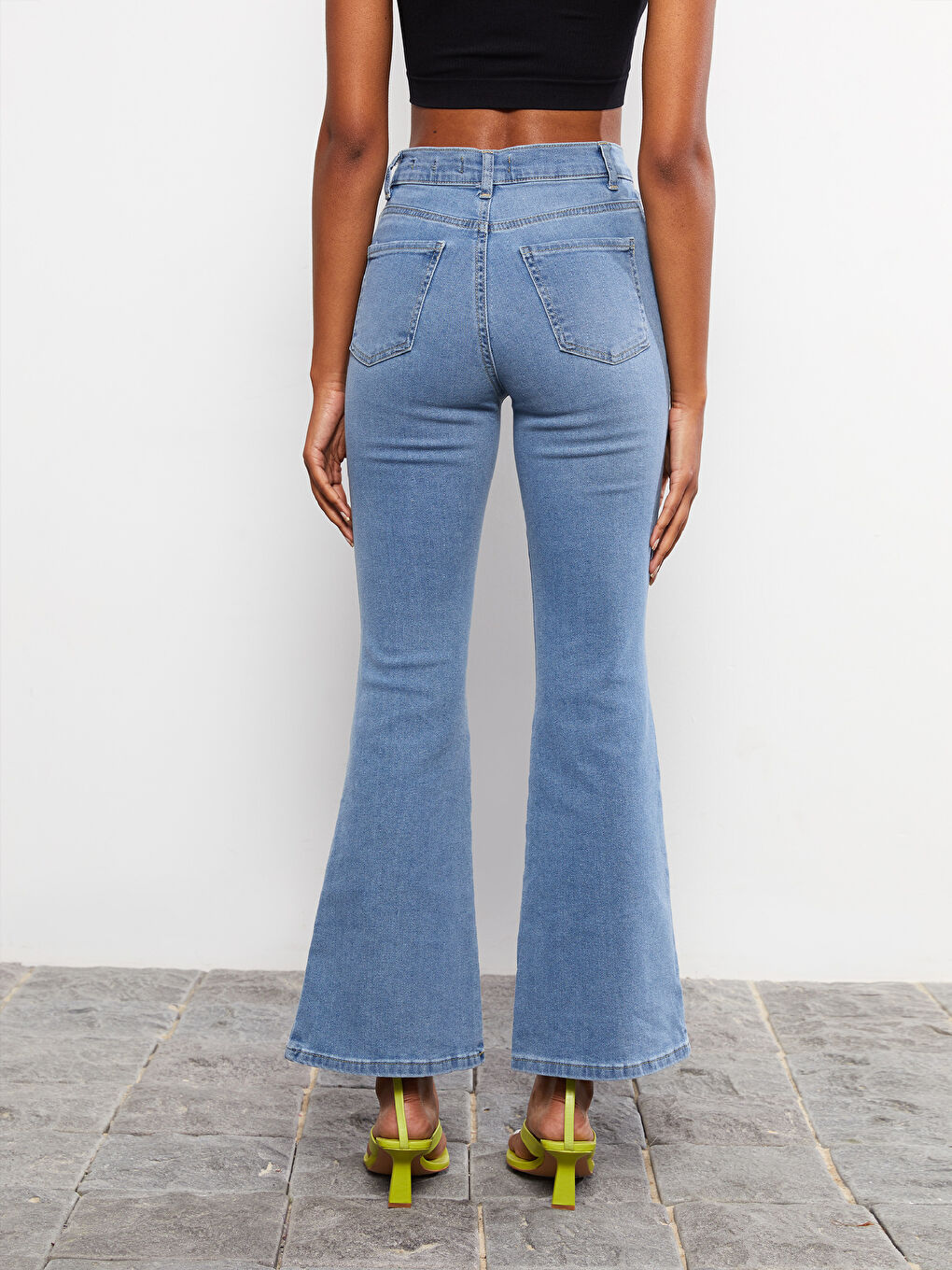 İndigo Yüksek Bel Mars Flare Kadın Jean Pantolon-4