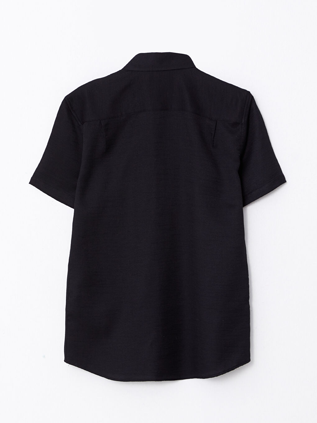 Siyah Regular Fit Kısa Kollu Armürlü Gömlek-6