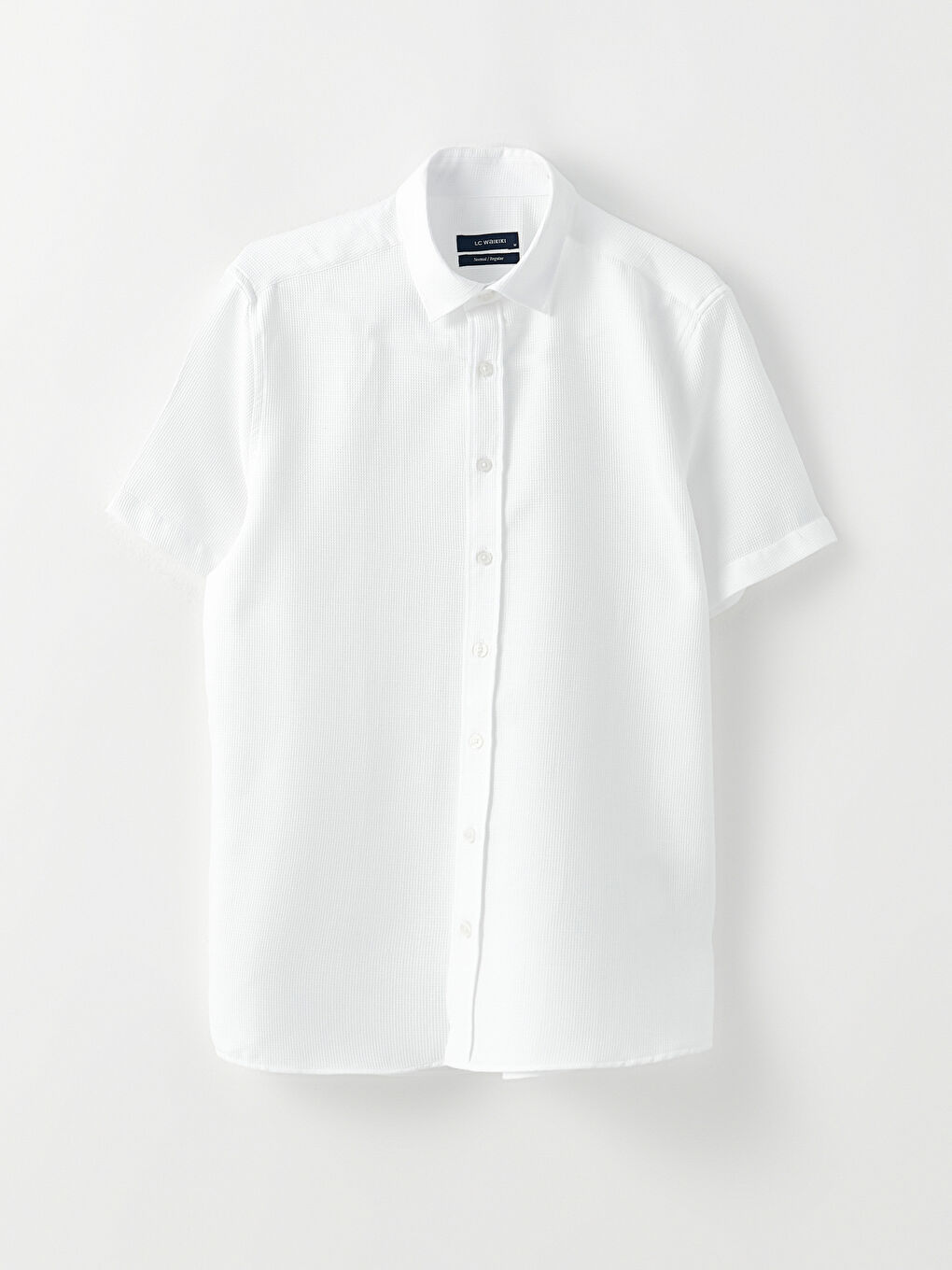 Beyaz Regular Fit Kısa Kollu Armürlü Gömlek-5