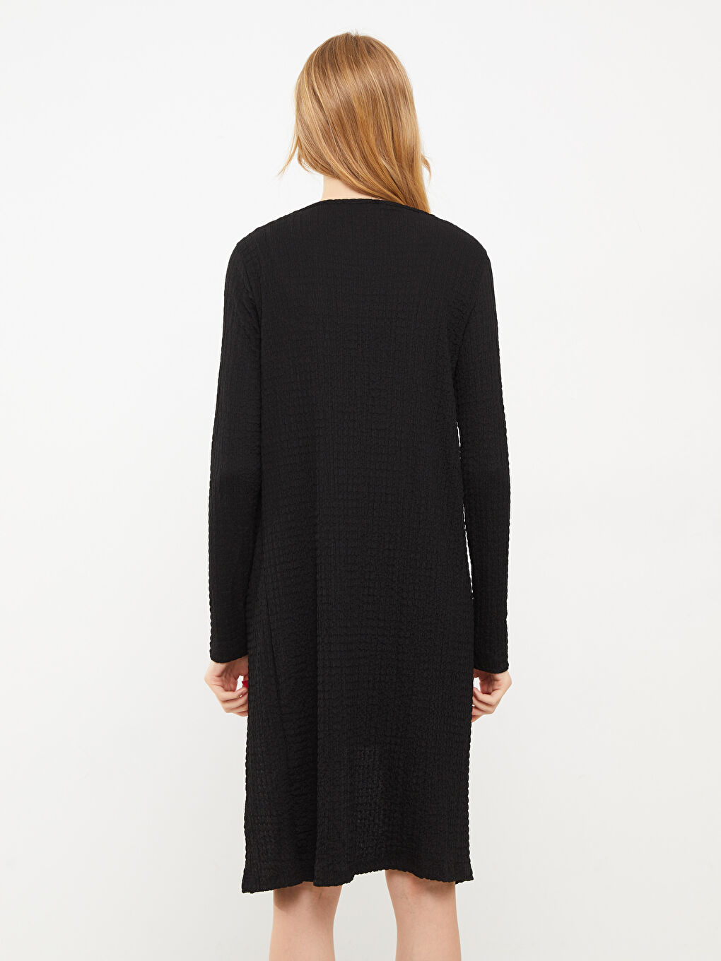 Siyah Şal Yaka Kendinden Desenli Uzun Kollu Kadın Hırka-3