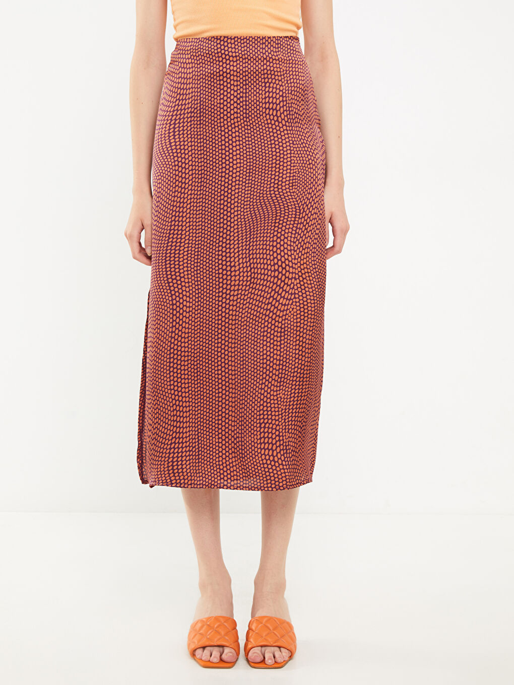 Mor Yırtmaç Detaylı Desenli Kadın Etek-3