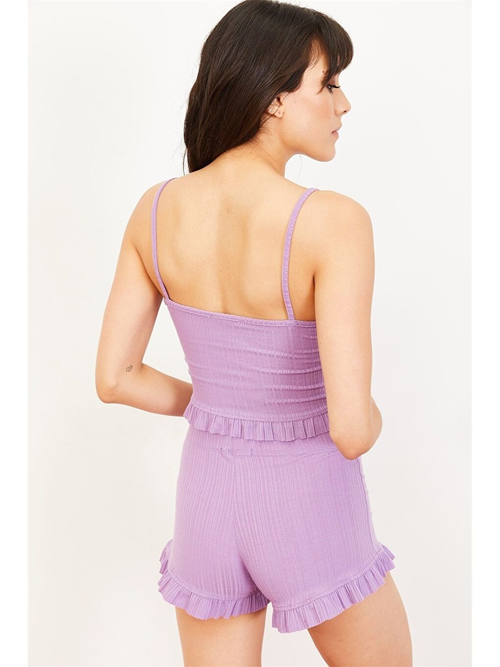 Lila U Yaka Desenli Askılı Kadın Pijama Takımı-3