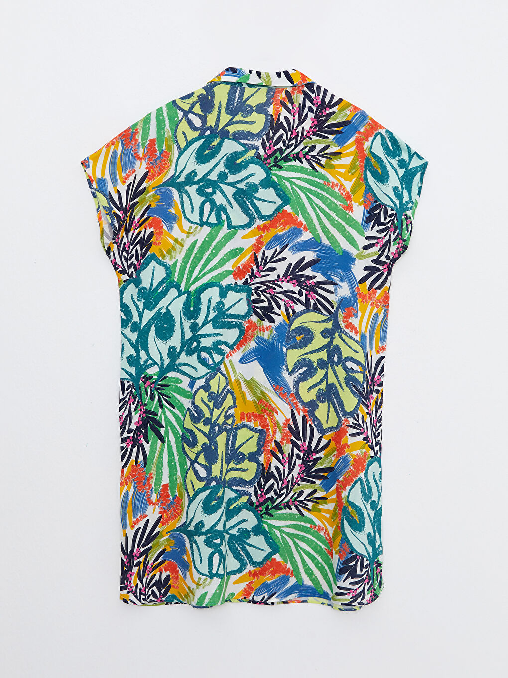 Karışık Gömlek Yaka Desenli Kısa Kollu Viskon Kadın Plaj Elbisesi-6