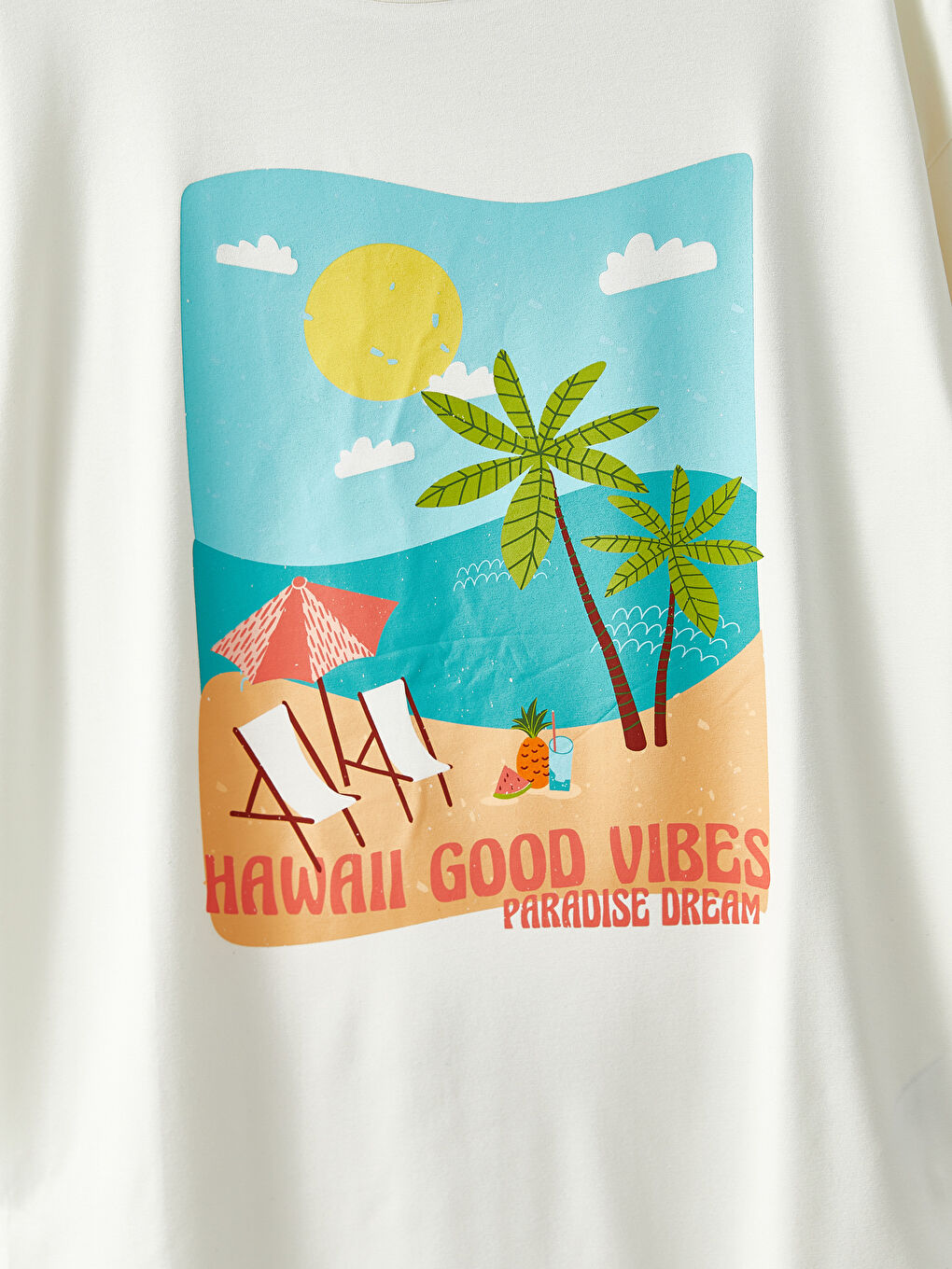 Ekru Bisiklet Yaka Baskılı Kısa Kollu Kadın Tişört-6