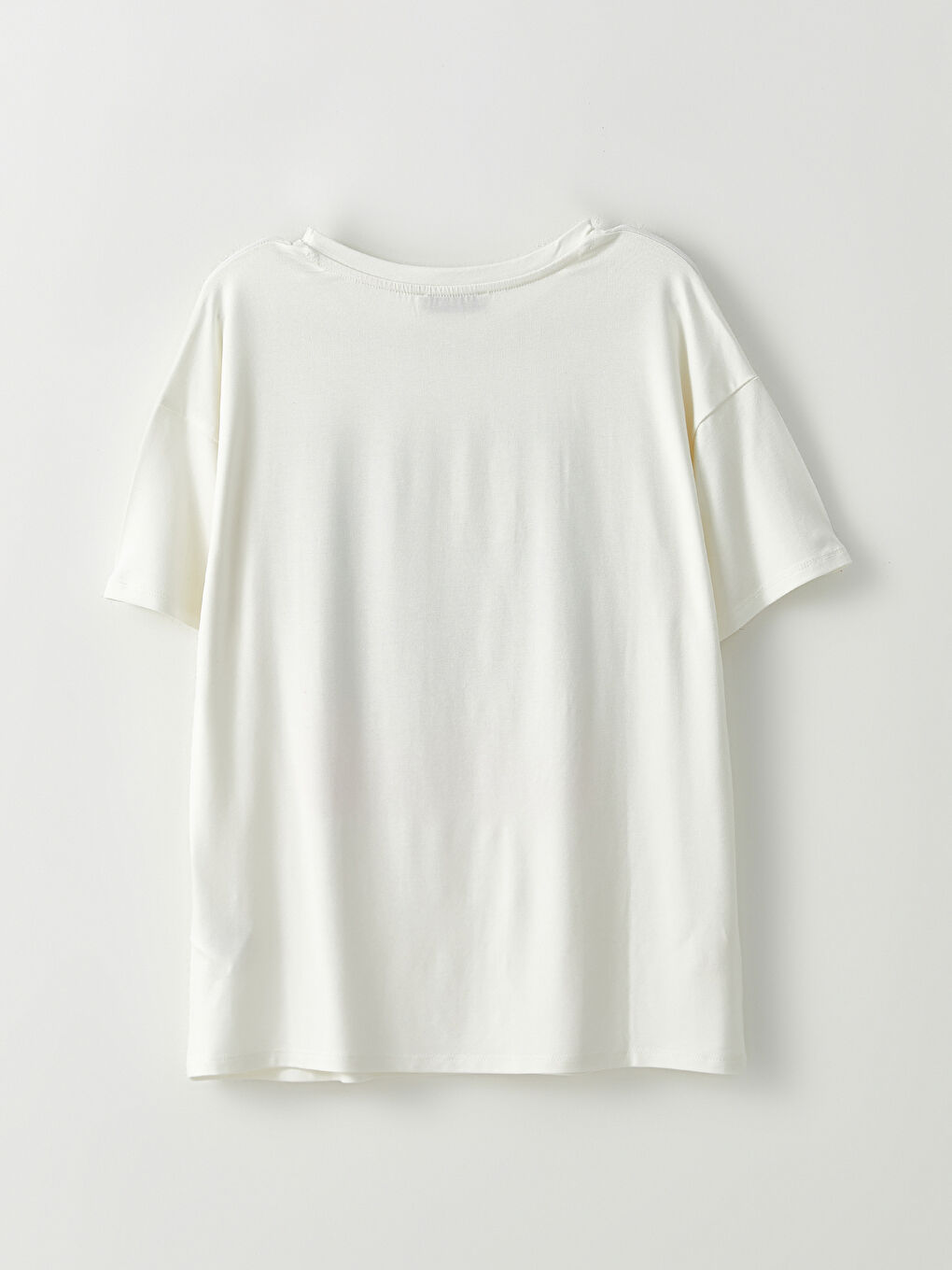 Ekru Bisiklet Yaka Baskılı Kısa Kollu Kadın Tişört-7