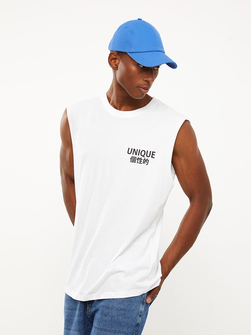 Crew Neck Printed Combed Cotton Men's Sleeveless T-Shirt -S2NM08Z8-Q6K