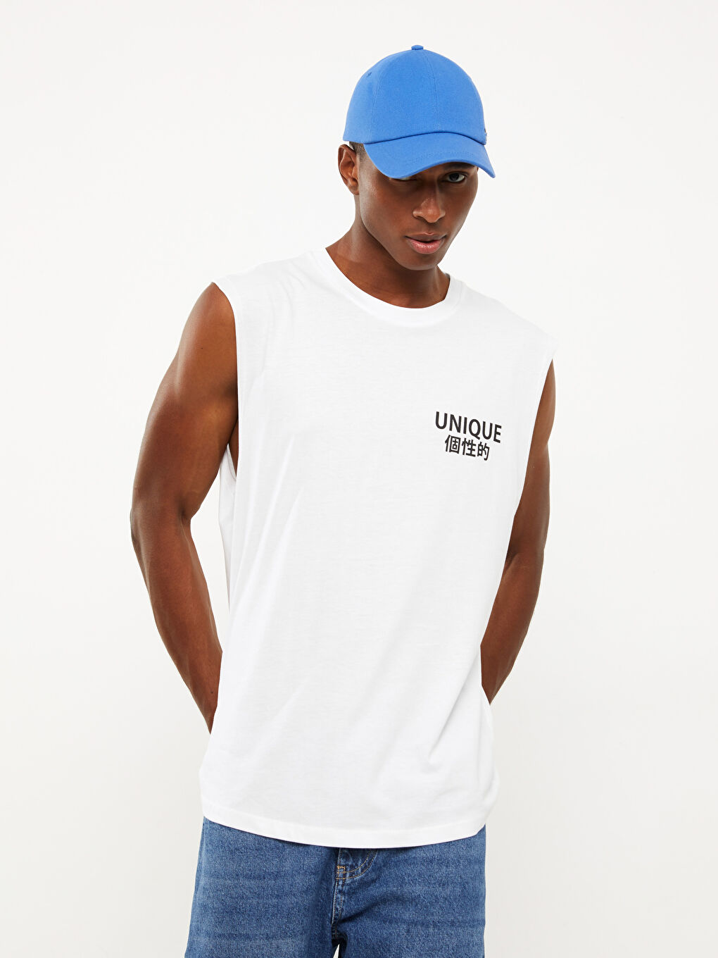 Crew Neck Printed Combed Cotton Men's Sleeveless T-Shirt -S2NM08Z8-Q6K