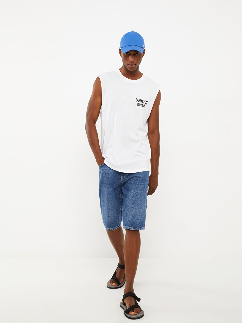 Crew Neck Printed Combed Cotton Men's Sleeveless T-Shirt -S2NM08Z8-Q6K