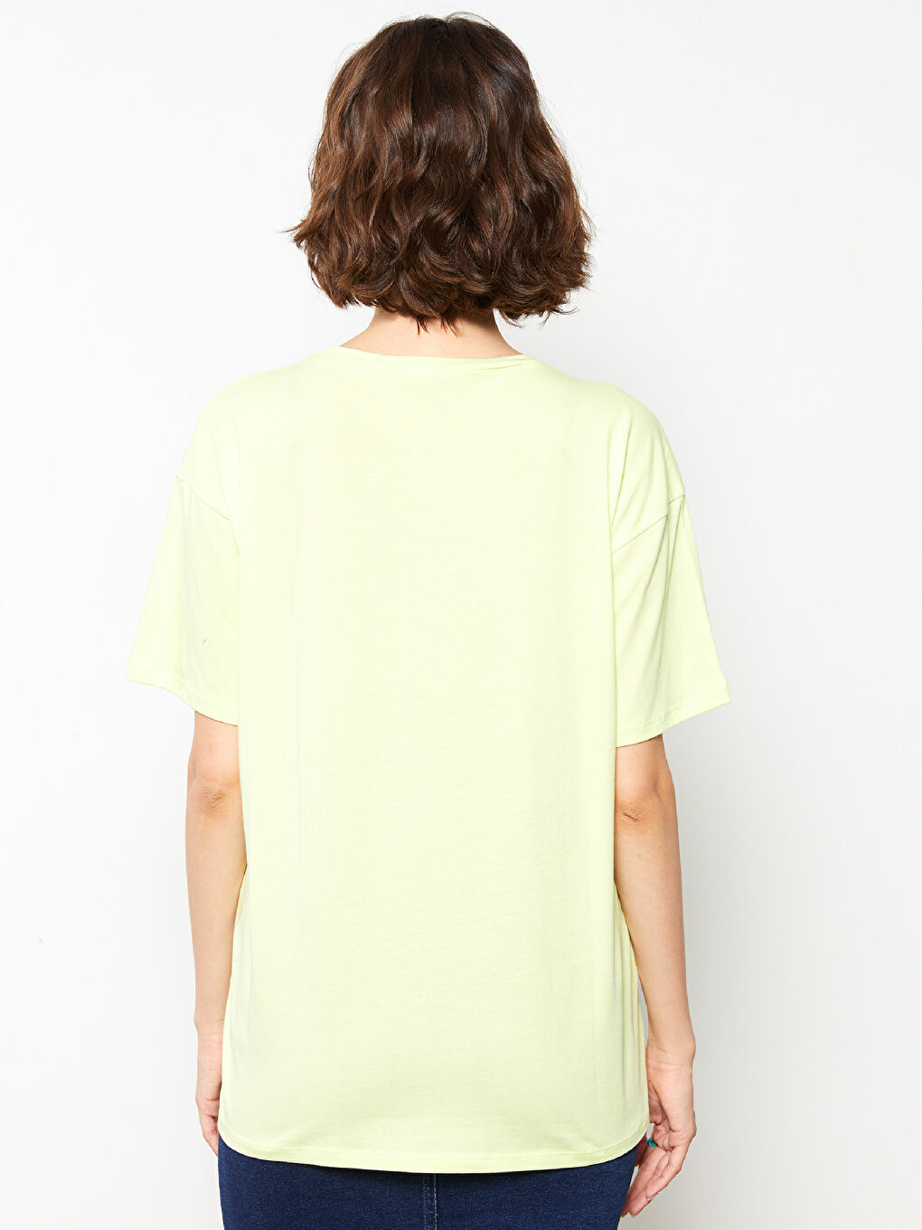 Yeşil Bisiklet Yaka Baskılı Kısa Kollu Pamuklu Kadın Tişört-4