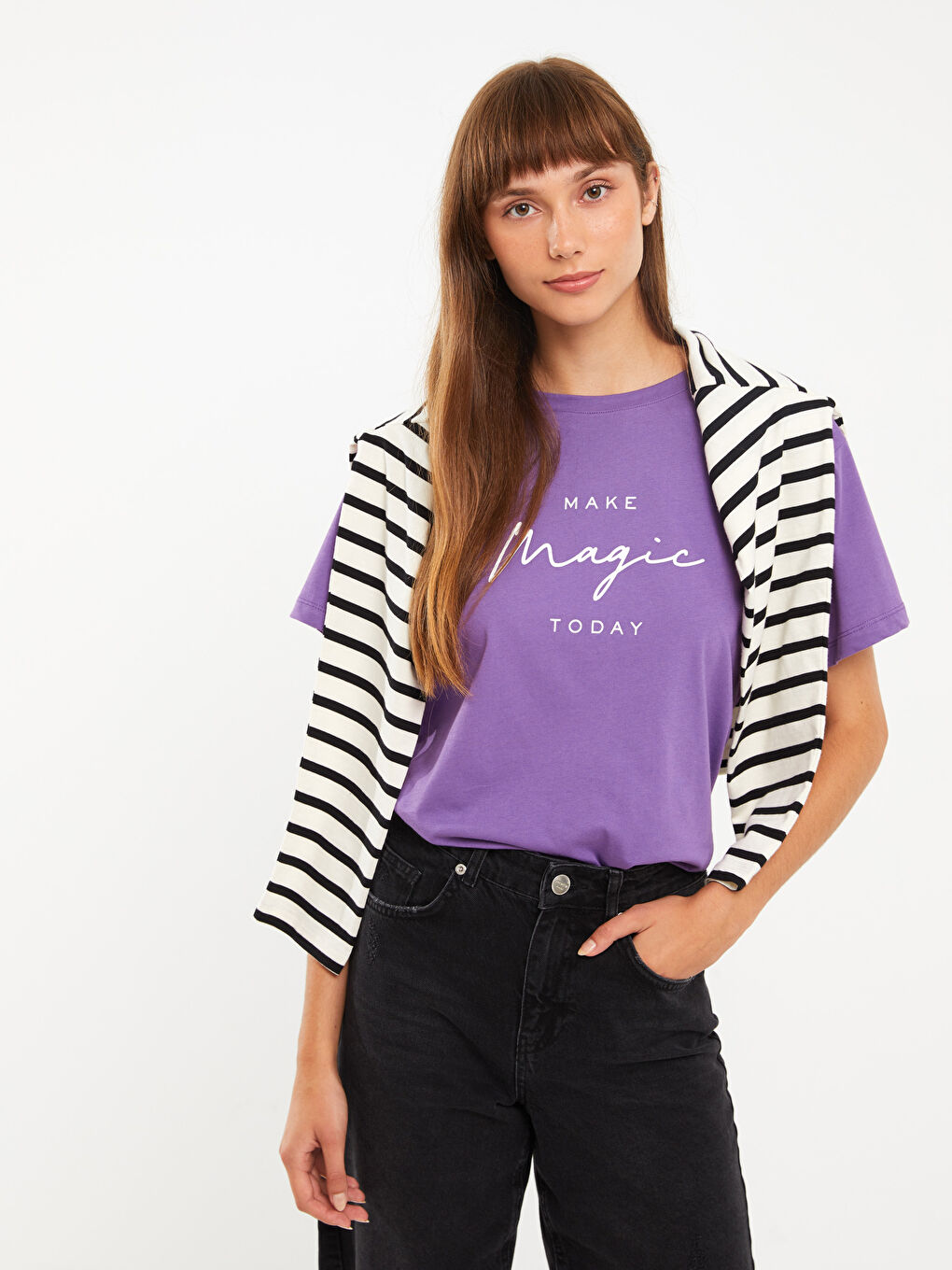 Crew Neck Printed Short Sleeve Cotton Women's T-shirt