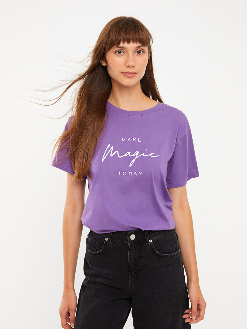 Crew Neck Printed Short Sleeve Cotton Women's T-shirt-1