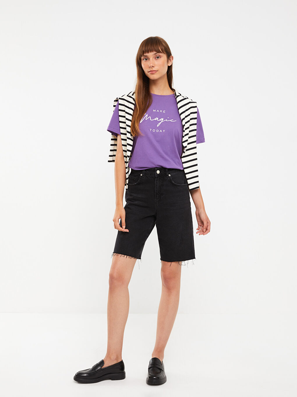 Crew Neck Printed Short Sleeve Cotton Women's T-shirt-2