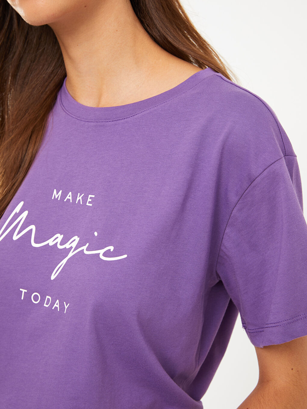 Crew Neck Printed Short Sleeve Cotton Women's T-shirt-3