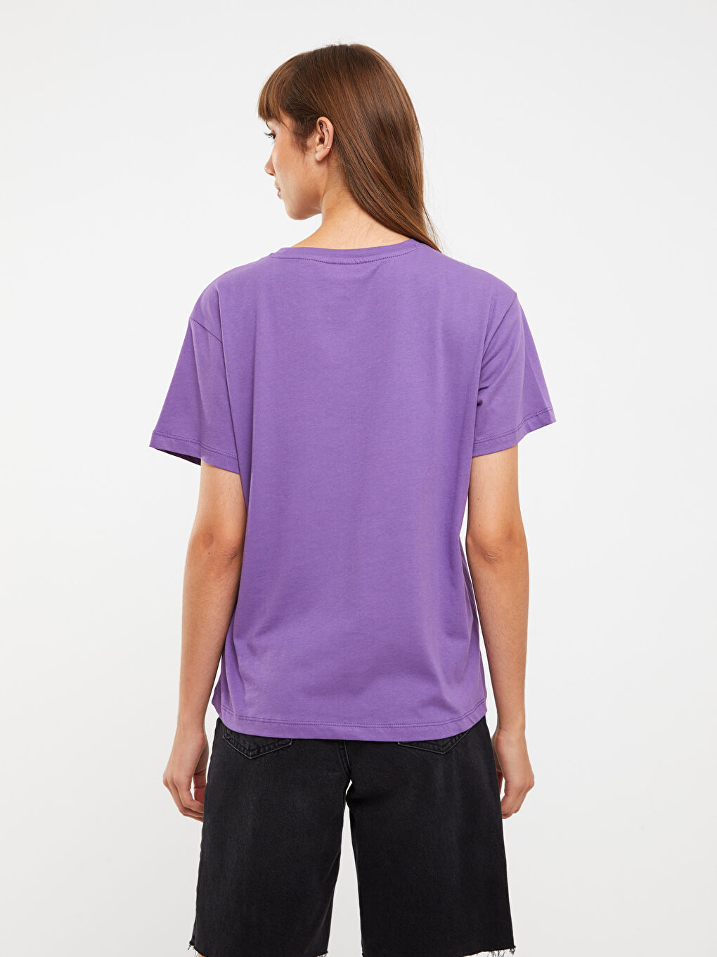 Crew Neck Printed Short Sleeve Cotton Women's T-shirt-4