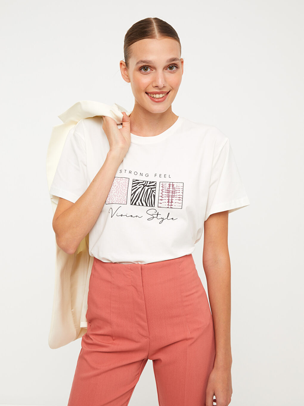 Crew Neck Printed Short Sleeve Cotton Women's T-shirt