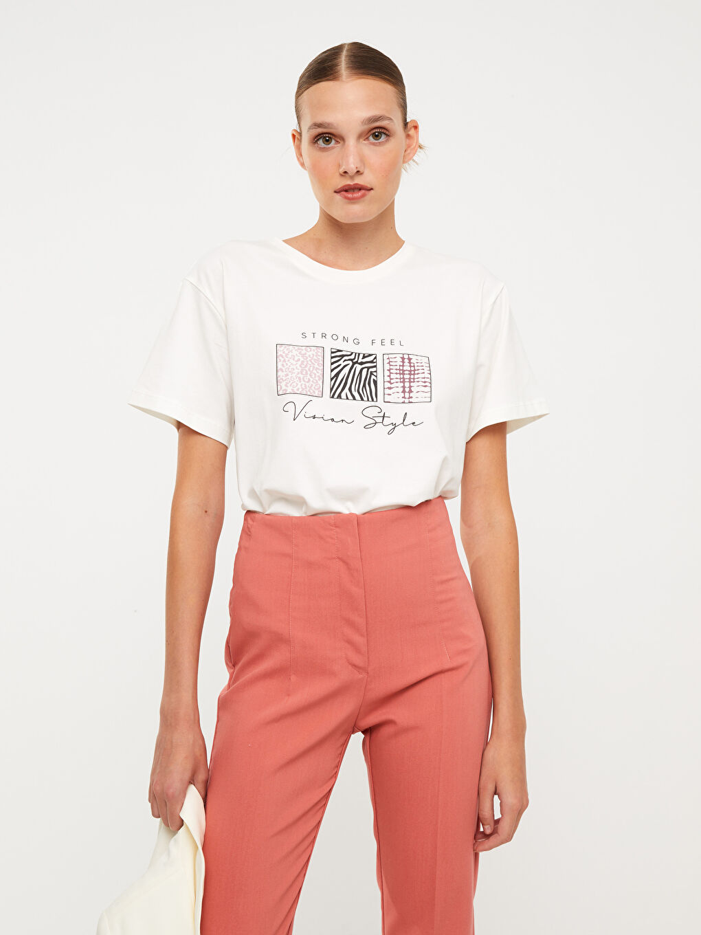 Crew Neck Printed Short Sleeve Cotton Women's T-shirt-1