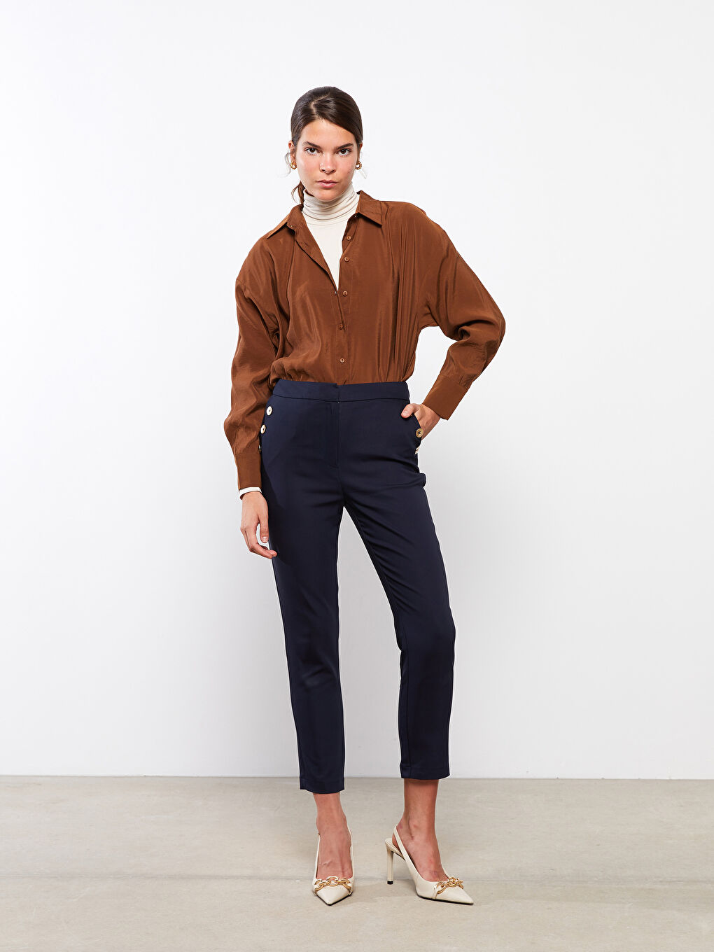 Lacivert Kadın Dar Fit Düz Pantolon