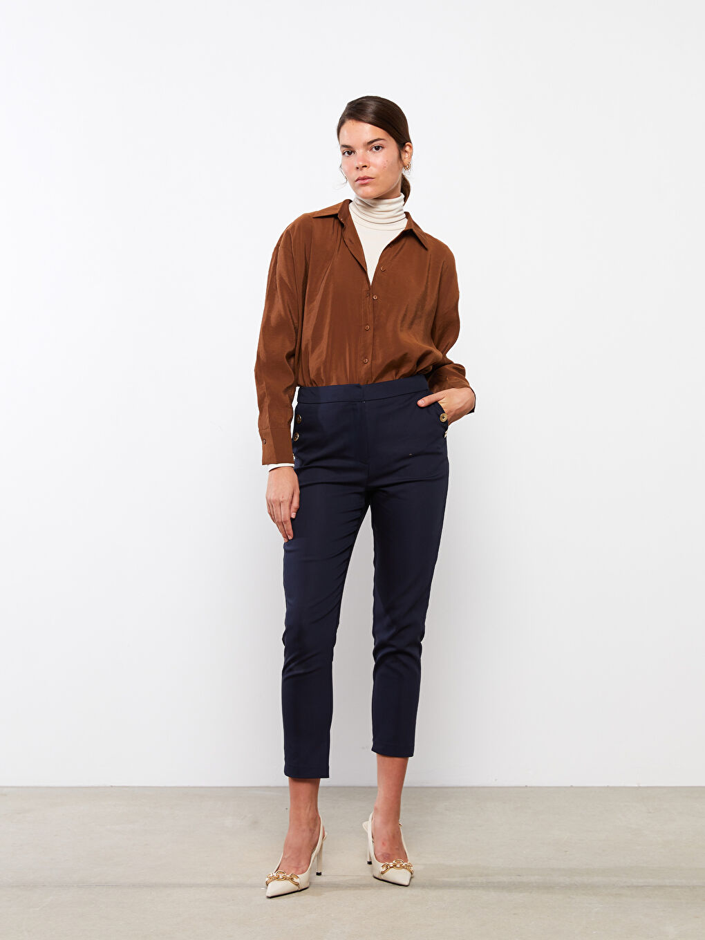 Lacivert Kadın Dar Fit Düz Pantolon-1