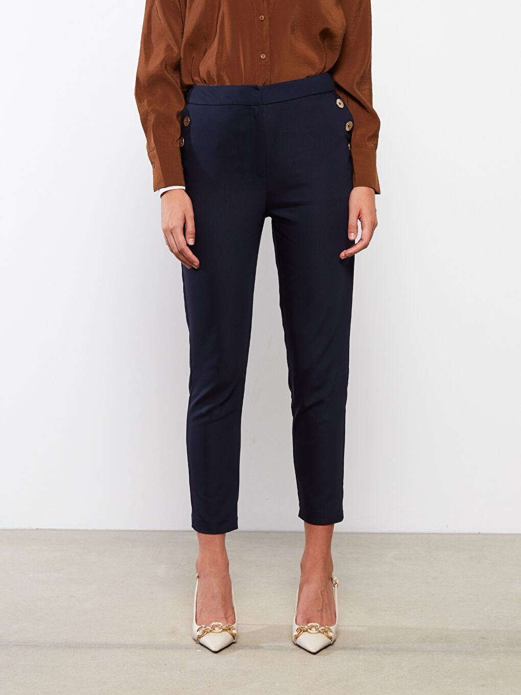 Lacivert Kadın Dar Fit Düz Pantolon-3