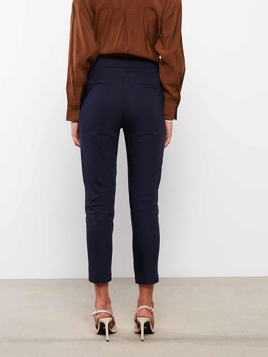 Lacivert Kadın Dar Fit Düz Pantolon-4