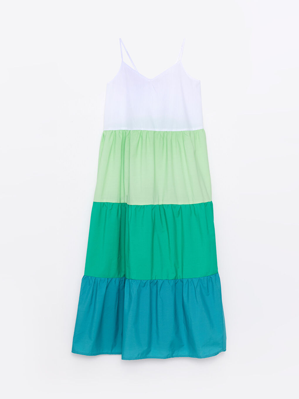 Karışık Kalp Yaka Renk Bloklu Askılı Kadın Elbise-6