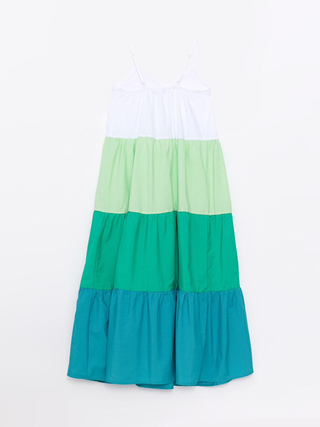 Karışık Kalp Yaka Renk Bloklu Askılı Kadın Elbise-7