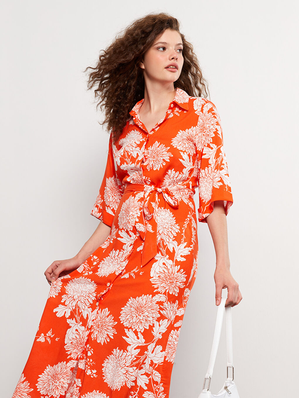 Patterned Viscose Women Shirt Dress -S2NP89Z8-LSR