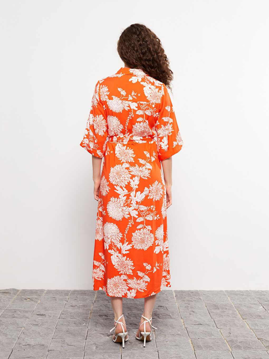 Patterned Viscose Women Shirt Dress -S2NP89Z8-LSR