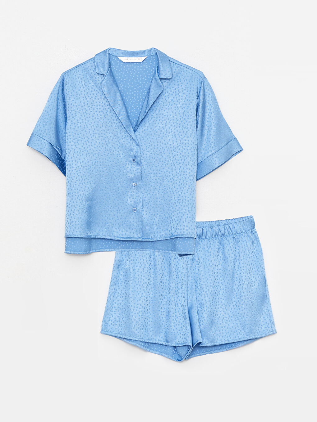 Mavi Gömlek Yaka Desenli Kısa Kollu Kadın Pijama Takım-5