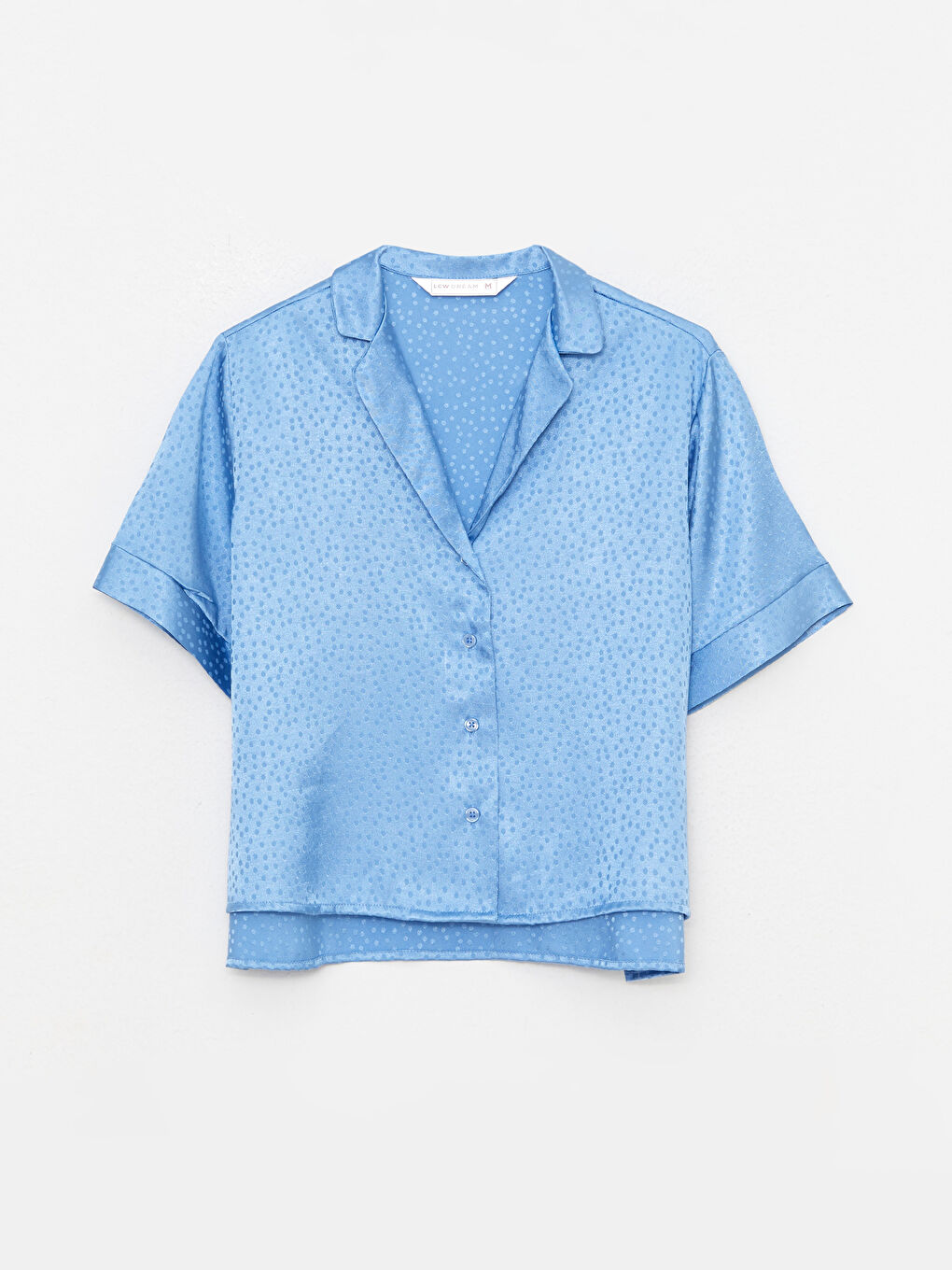 Mavi Gömlek Yaka Desenli Kısa Kollu Kadın Pijama Takım-6