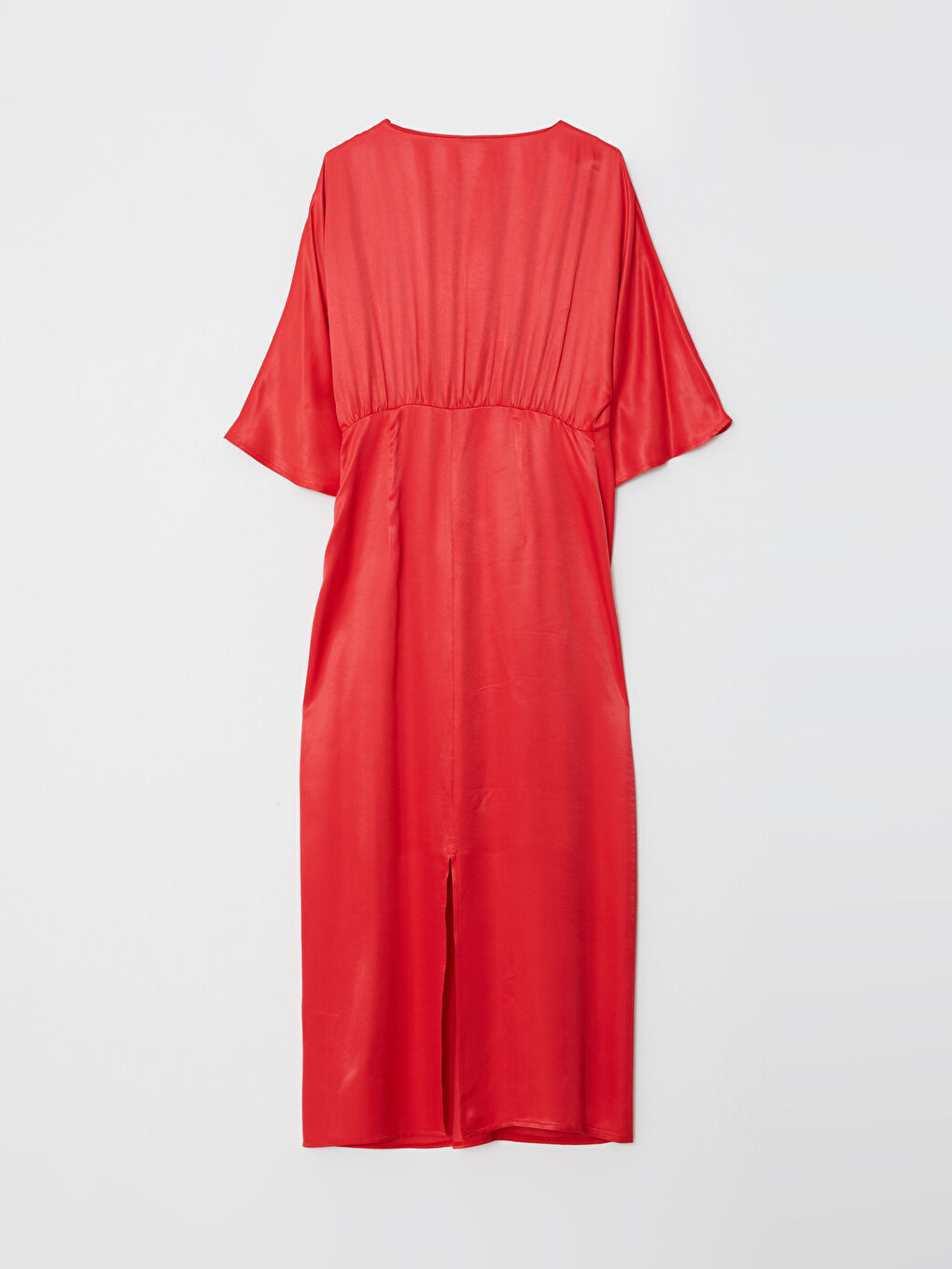 Kırmızı V Yaka Düz Viskon Kadın Elbise-7